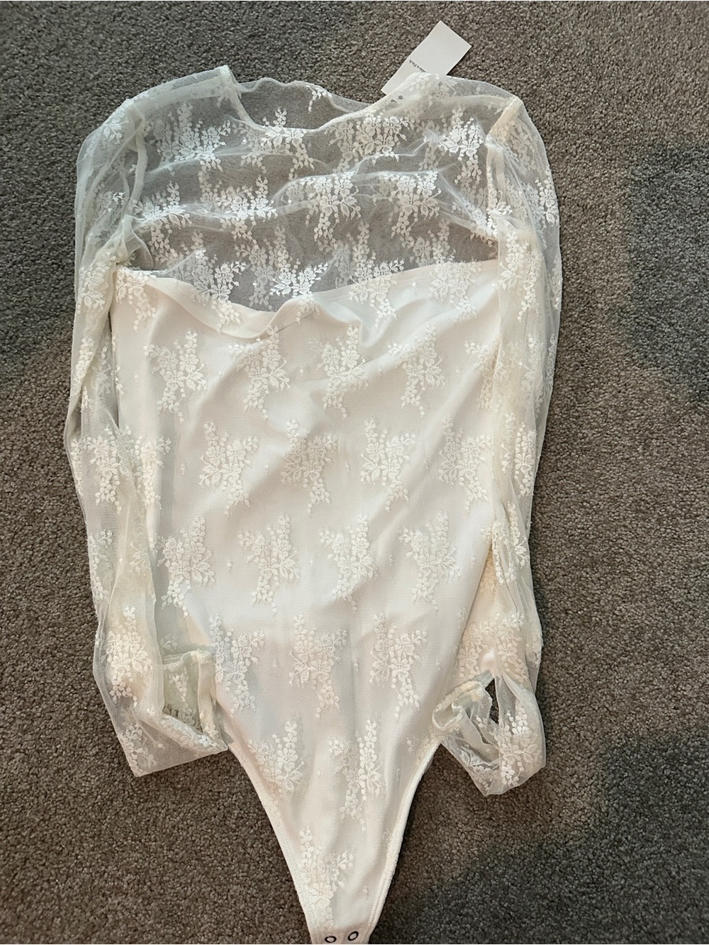 Abercrombie & Fitch Cream Lace Long-Sleeve Bodysuit
